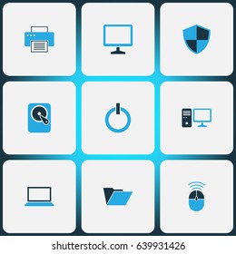 Computer Hardware Colorful Icons Set. Collection Of Control, Notebook, Display And Other Elements. Also Includes Symbols Such As File, Button, Display.