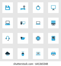 Computer Hardware Colorful Icons Set. Collection Of Power, Connection, File And Other Elements. Also Includes Symbols Such As Diskette, Mouse, Notebook.