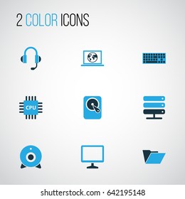 Computer Hardware Colorful Icons Set. Collection Of Earphones, Display, Camera And Other Elements. Also Includes Symbols Such As Headphone, Earphones, Template.