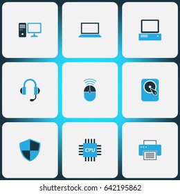 Computer Hardware Colorful Icons Set. Collection Of Firewall, Computer, Notebook And Other Elements. Also Includes Symbols Such As Firewall, Notebook, Cpu.