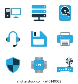 Computer Hardware Colorful Icons Set. Collection Of Winchester, Computer, Network And Other Elements. Also Includes Symbols Such As Router, Network, Database.
