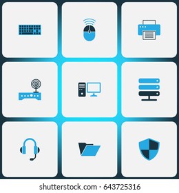 Computer Hardware Colorful Icons Set. Collection Of Print, Computer, Network And Other Elements. Also Includes Symbols Such As Router, Modem, Control.