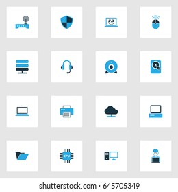 Computer Hardware Colorful Icons Set. Collection Of Winchester, File, PC And Other Elements. Also Includes Symbols Such As Database, Microprocessor, Personal.