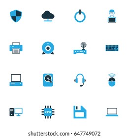 Computer Hardware Colorful Icons Set. Collection Of Earphones, Modem, Power And Other Elements. Also Includes Symbols Such As Press, Firewall, Modem.