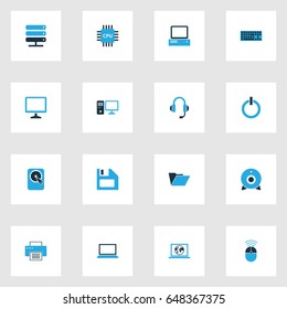 Computer Hardware Colorful Icons Set. Collection Of File, Power, Notebook And Other Elements. Also Includes Symbols Such As PC, Connection, Server.
