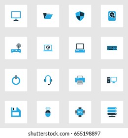 Computer Hardware Colorful Icons Set. Collection Of Power, Firewall, PC And Other Elements. Also Includes Symbols Such As Peripheral, Microprocessor, Press.