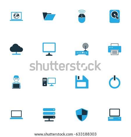 Computer Hardware Colorful Icons Set. Collection Of Network, Storage, Firewall And Other Elements. Also Includes Symbols Such As Diskette, Screen, Notebook.