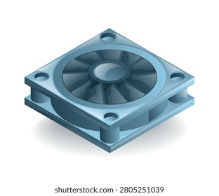 Computer Hardware Cooling Fan with Mounting Frame Vector Illustration Electronic Device Component