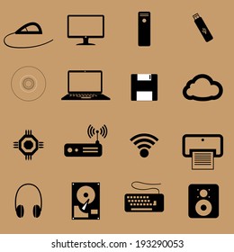Computer hardware design icons set