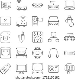 Computer Hardware and Devices Icons in Modern Linear Style Pack 