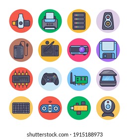 Computer and Hardware Filled Circle Icons - Stroked, Vectors