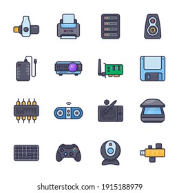 Computer and Hardware Filled Icons - Stroked, Vectors, Flat
