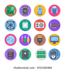 Computer and Hardware Flat Circle Icons - Vectors