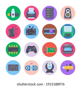 Computer and Hardware Flat Circle Icons - Vectors