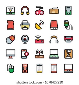 Computer and Hardware Flat Icons Set  