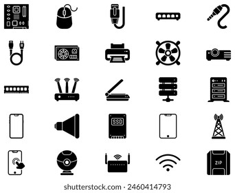 Computer Hardware Glyph Icon pictogram symbol visual illustration Set