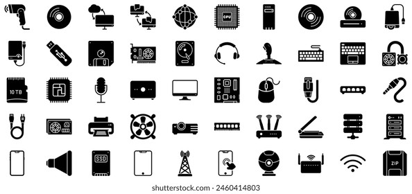 Computer Hardware Glyph Icon pictogram symbol visual illustration Set