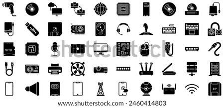 Computer Hardware Glyph Icon pictogram symbol visual illustration Set