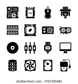 Computer and Hardware Glyph Icons - Solid, Vectors
