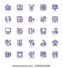 Computer And Hardware icon pack for your website, mobile, presentation, and logo design. Computer And Hardware icon baic line gradient design. Vector graphics illustration and editable stroke.