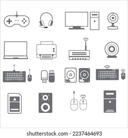 Computer hardware icon. PC components. Simplus Series. Each icon is a single object (compound path)