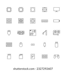Computer Hardware icon set. Editable vector stroke.