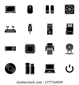 Computer and Hardware icon set with glyph style vector for your web design, logo, UI. illustration