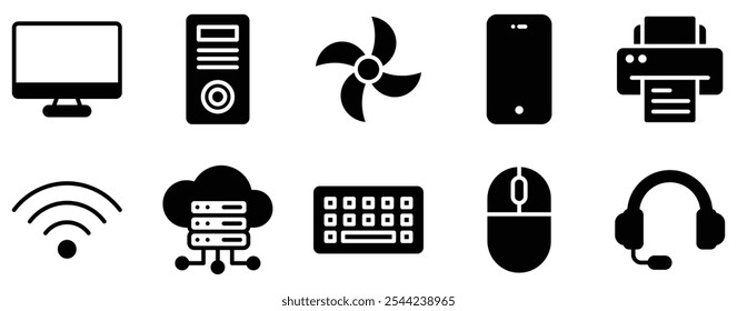 Computer und Hardware Icon Set Moderne Solid Style Kollektion für Technikbegeisterte