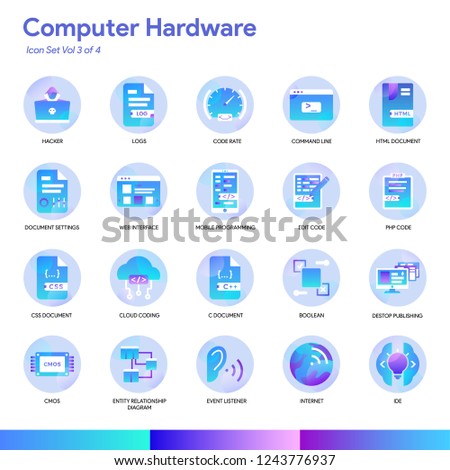Computer Hardware Icon Set. Modern gradient style. Vector EPS 10