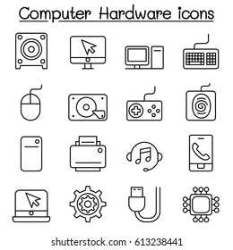 Computer Hardware icon set in thin line style