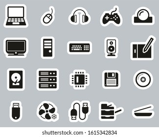 Computer Hardware Icons Black & White Sticker Set Big