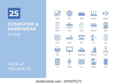 Computer and hardware icons collection. Set contains such Icons as keyboard, mouse, led, server, and more