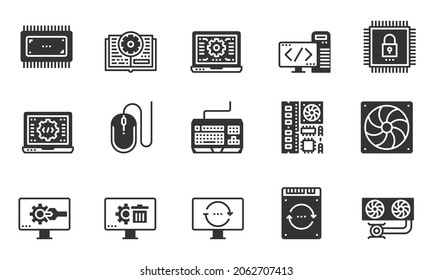 Computer Hardware Icons , cooling system, software,laptop