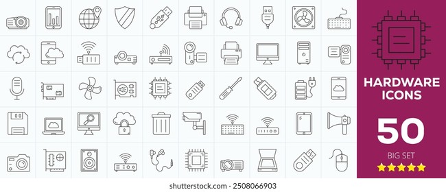 Computer Hardware Icons including Audio, Cable, Battery, CD, CPU, DC, Power, Desktop, Tablet, Ethernet, Cable, External Hard Drive, Full-Tower Case, Gamepad, Graphics Card, HDMI Cable, Headphones