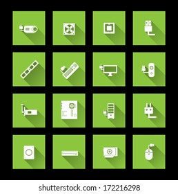 Computer hardware icons ( long shadow )
