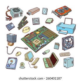 Computer Hardware Icons. PC Components.