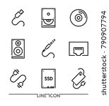 Computer Hardware Icons. PC Upgrading and devices thin line vector