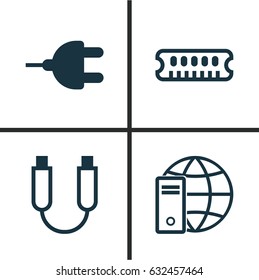 Computer Hardware Icons Set. Collection Of Portable Memory, Internet Network, Dynamic Memory And Other Elements. Also Includes Symbols Such As Computer, Connection, Usb.