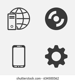 Computer Hardware Icons Set. Collection Of Blank Cd, Settings, Internet Network And Other Elements. Also Includes Symbols Such As Setting, Phone, Internet.