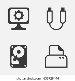 Computer Hardware Icons Set. Collection Of Hdd, File Scanner, Portable Memory And Other Elements. Also Includes Symbols Such As Usb, Setting, Printer.