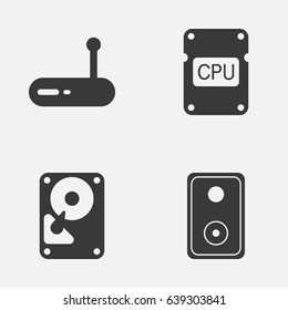 Computer Hardware Icons Set. Collection Of Hdd, Cpu, Router And Other Elements. Also Includes Symbols Such As Modem, Cpu, Router.