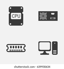 Computer Hardware Icons Set. Collection Of Power Generator, Dynamic Memory, Desktop Computer And Other Elements. Also Includes Symbols Such As Chip, Dynamic, Computer.