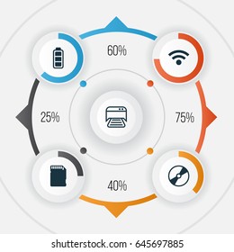 Computer Hardware Icons Set. Collection Of Memory Card, Cd-Rom, Wireless And Other Elements. Also Includes Symbols Such As Battery, Sd, Cd.