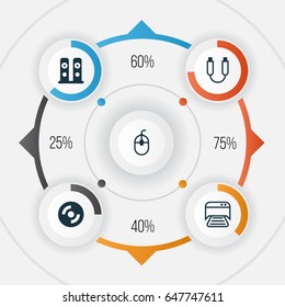 Computer Hardware Icons Set. Collection Of Blank Cd, Portable Memory, Loudspeakers And Other Elements. Also Includes Symbols Such As Scanner, Photocopy, Speaker.