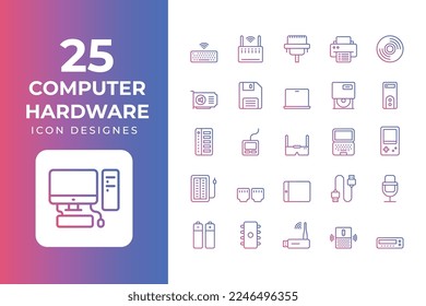 Computer and Hardware Icons Set vector design