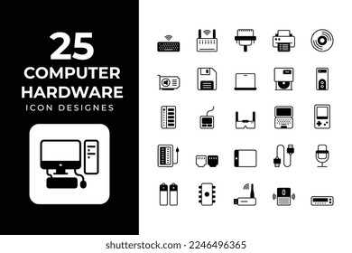 Computer and Hardware Icons Set vector design