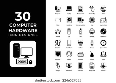 Computer and Hardware icons set vector design