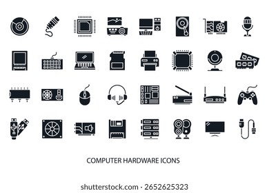 conjunto de ícones de hardware de computador, conjunto de hardware de computador vetor isolado no plano de fundo branco Design de estilo plano