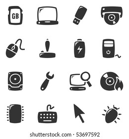 Computer and hardware icons. Slightly asymmetric and curvy.