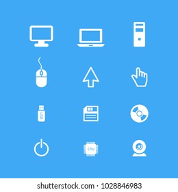 Computer hardware icons, vector, illustration. Isolate on blue background.